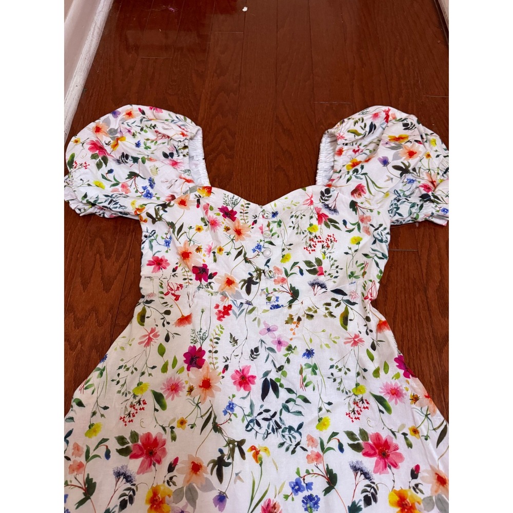 Endless Rose Women white Floral Puff Sleeve Maxi Dress Small Sweetheart Neck - Picture 2 of 6